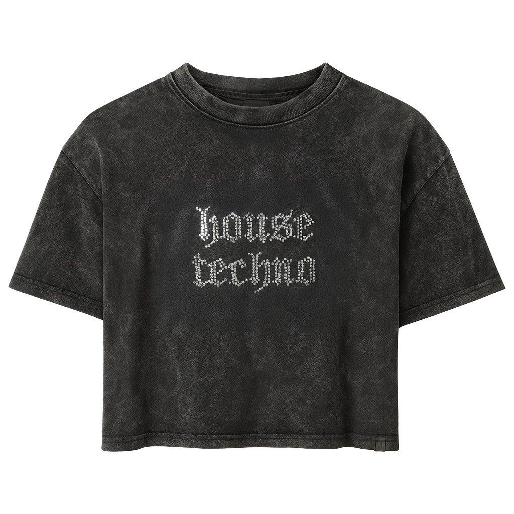 House Techno Rhinestone Crop Tee *RE-ORDER*