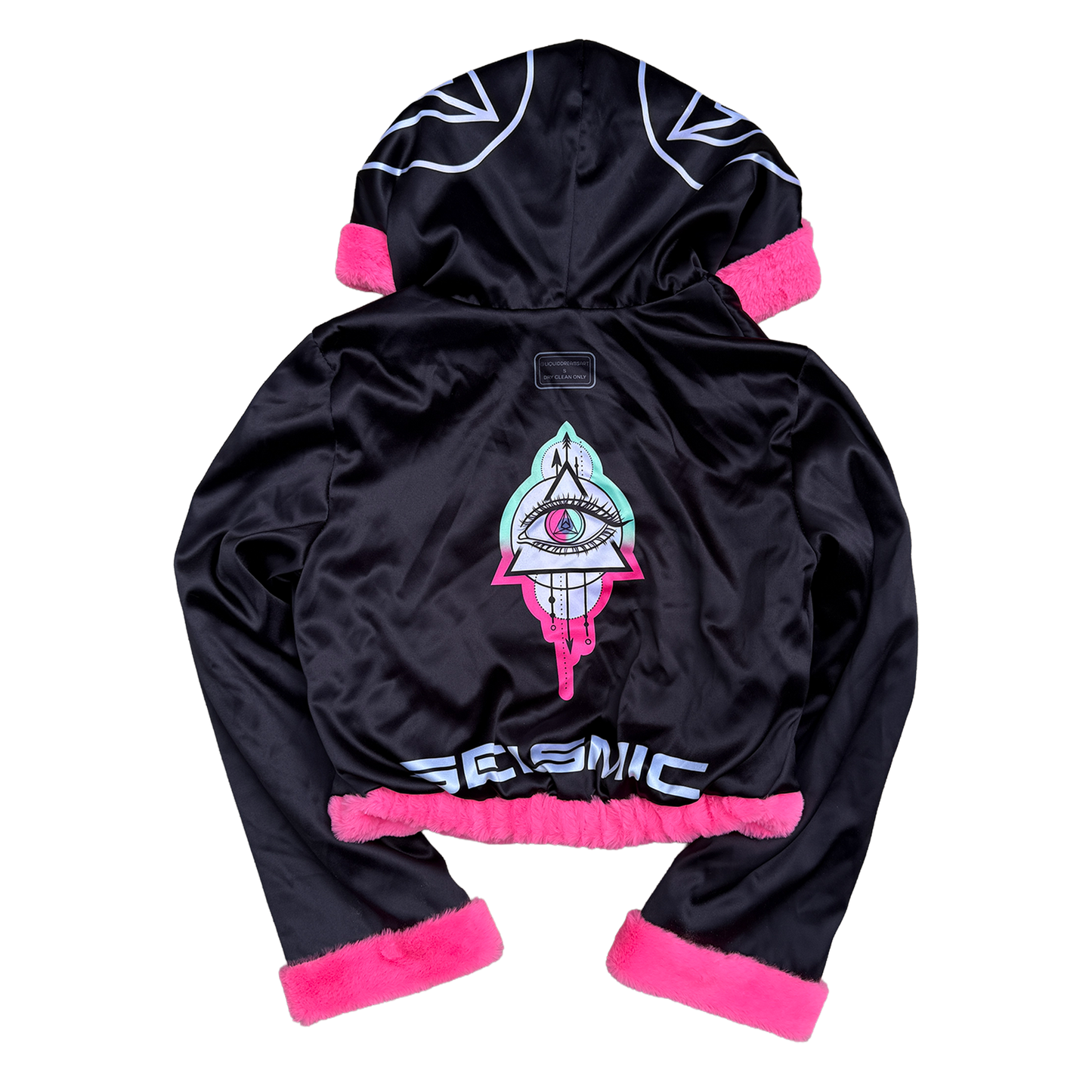 Seismic Minds Eye Fur Coat (Black/Pink) (Cropped)