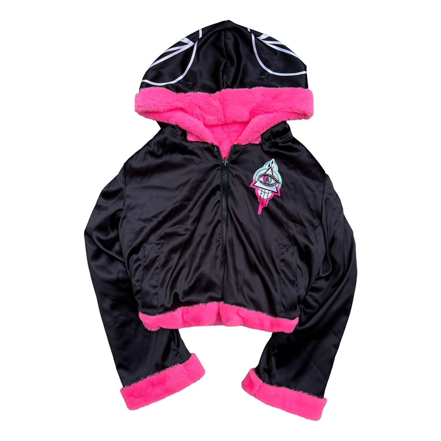 Seismic Minds Eye Fur Coat (Black/Pink) (Cropped)