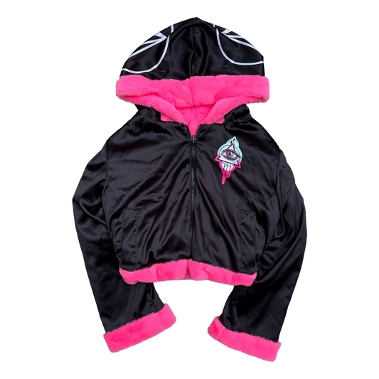 Seismic Minds Eye Fur Coat (Black/Pink) (Cropped)