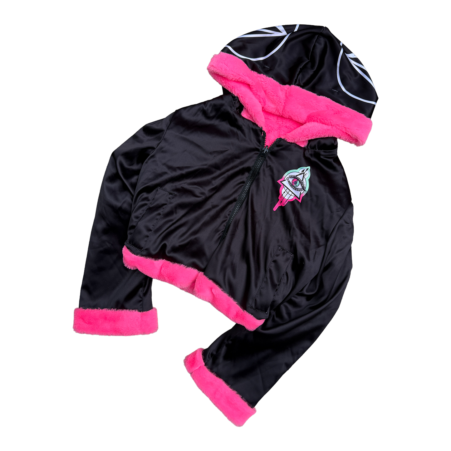 Seismic Minds Eye Fur Coat (Black/Pink) (Cropped)